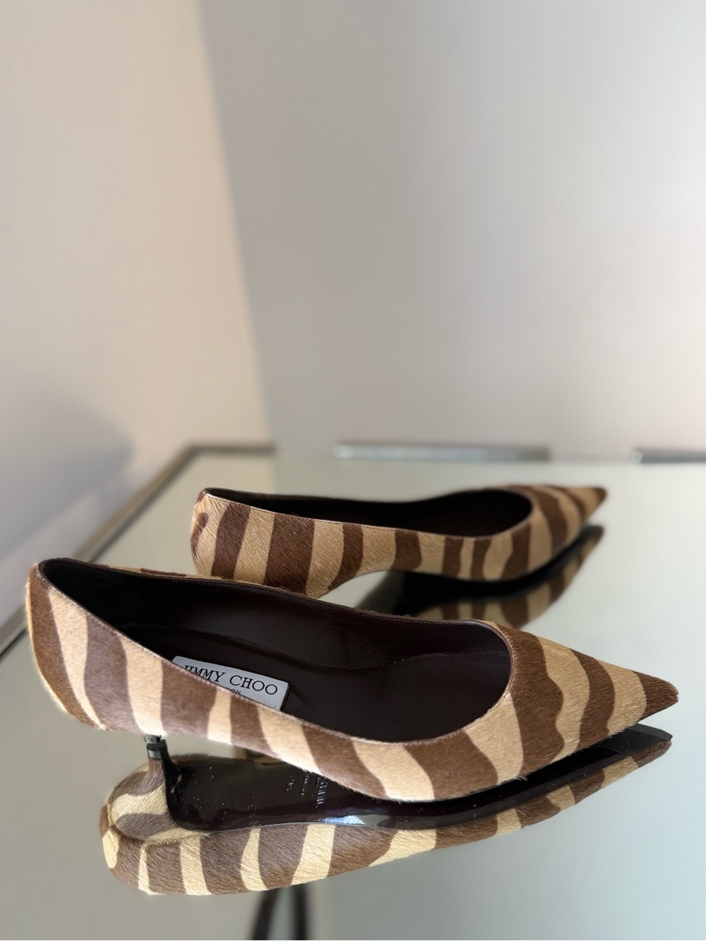 New Jimmy Choo Amelia 35 Chocolate Zebra Printed Pony Pumps $1,095 39.5 - Picture 11 of 14